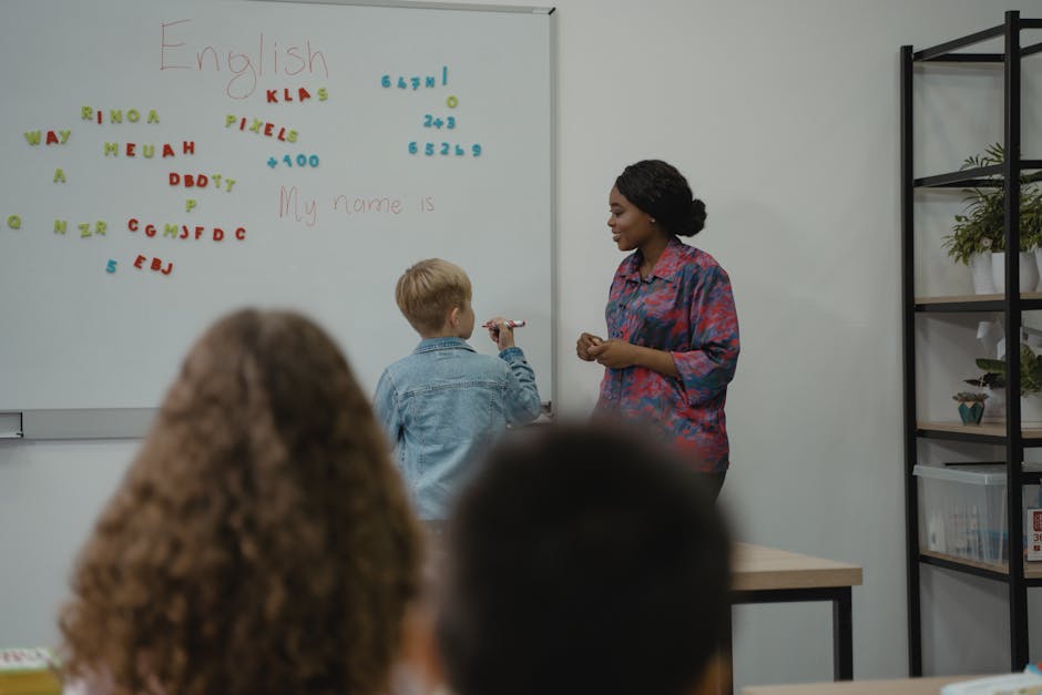 Student asking a question in an online English class