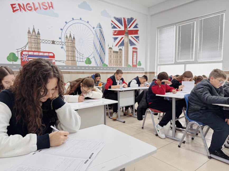 Adult learner studying English at a desk