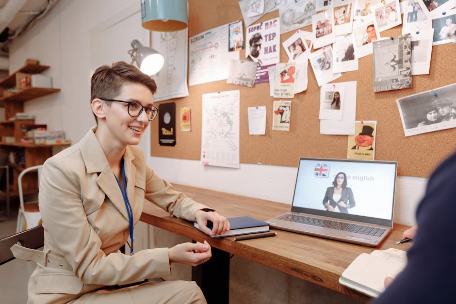 Adult learner on an online English course